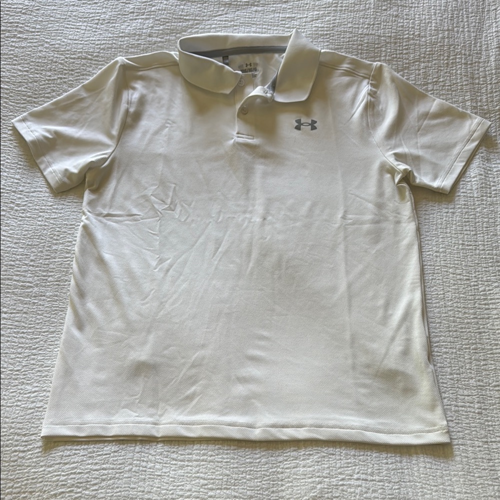 Boys Under Armour White Polo Shirt Classic Short Sleeve